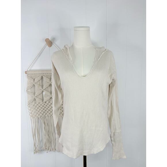 Free People Margo Essential Thermal Hoodie Womens Medium Cream Ivory - Picture 2 of 9